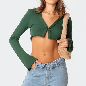 EDIKTED babylock waffle crop top in green